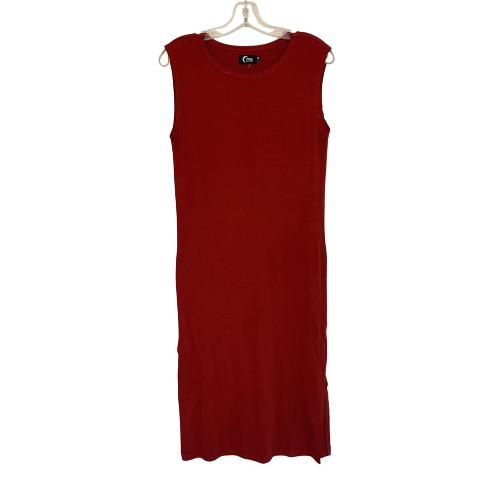 ZYIA Active Monterey Womens XS Paprika Orange Sleeveless Midi Dress Side Slit
